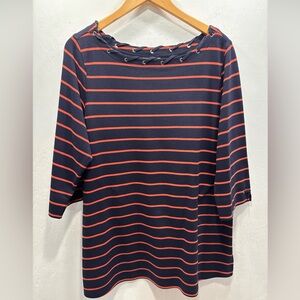 Avenue Nautical Preppy True Navy & Red-Orange Striped Women's Top Size 18 /20